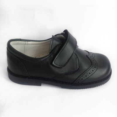 TI557 Navy Leather Velcro School Shoes